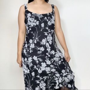 Vintage Scarlett Floral Chiffon Ruffle Midi Dress